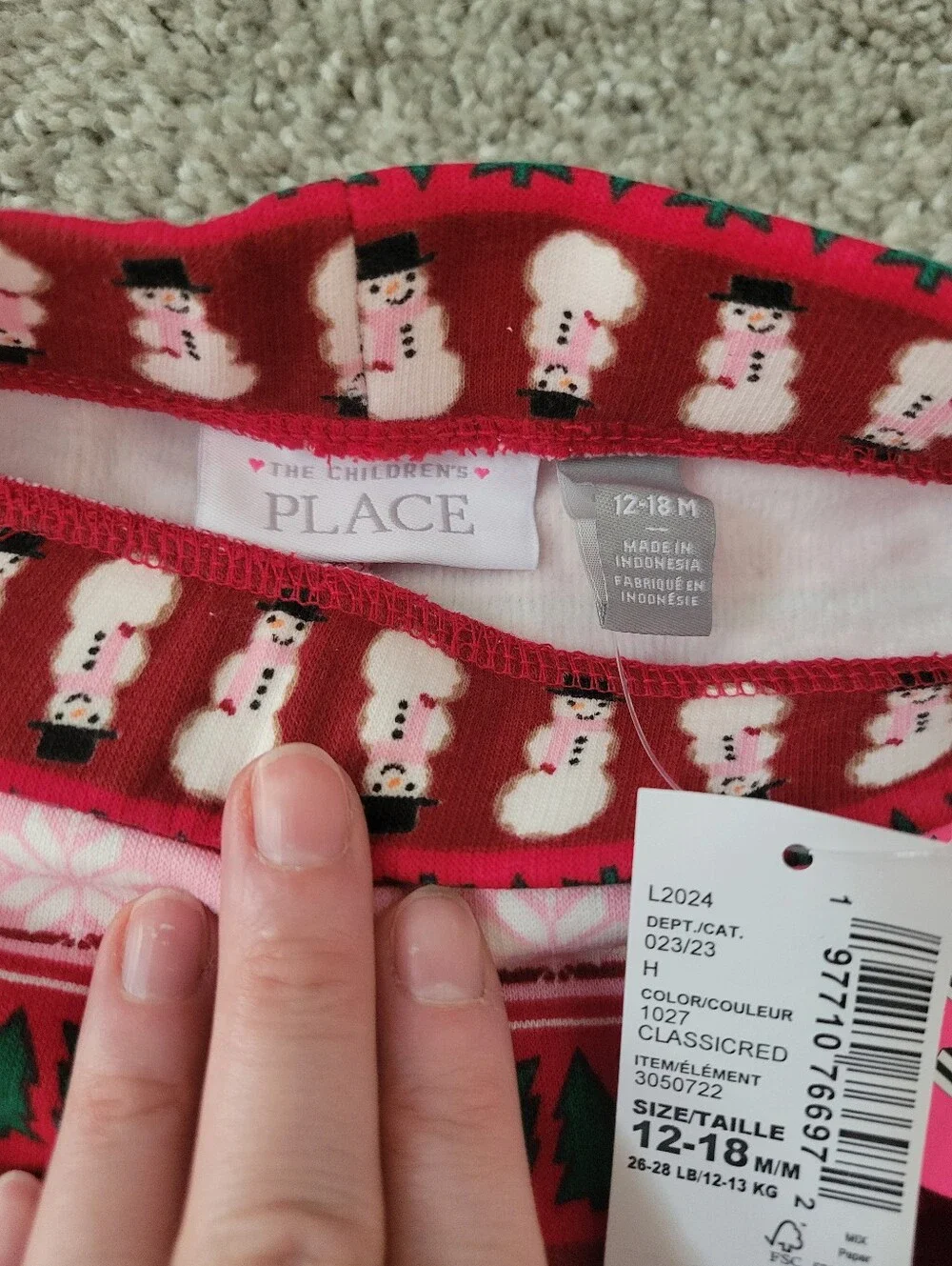 NWT Children's Place Fleece Lined Christmas Pants 12-18mo